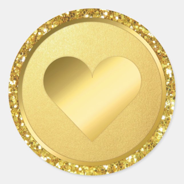 Imitate Gold Foil Glitzer Heart Wedding Envelope Runder Aufkleber (Vorderseite)