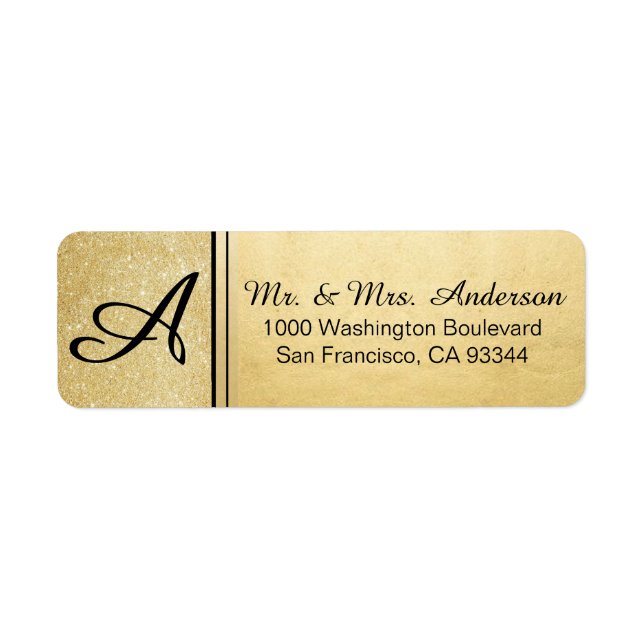 Imitate Gold Foil Glitzer Monogram Rücksendeadress (Vorne)