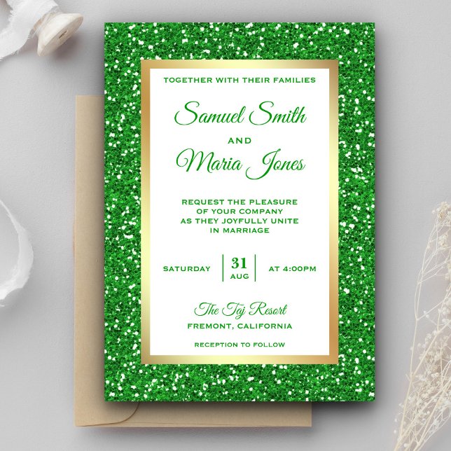Imitate Gold Foil Green Glitzer Einladung Hochzeit (Von Creator hochgeladen)