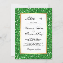 Imitate Gold Foil Green Glitzer Islamische Hochzei Einladung