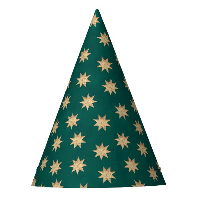 Imitate Gold Foil & Green Stars Muster Partyhütchen (Vorderseite)