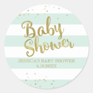 Imitate Gold Foil Green Stripes Baby Dusche Gefall Runder Aufkleber