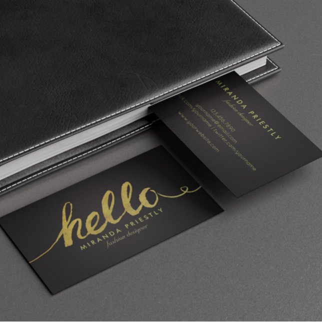 Imitate Gold Foil Hello Typografy Classic Black Visitenkarte (Von Creator hochgeladen)