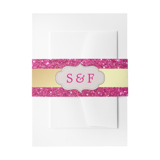 Imitate Gold Foil Hot Pink Glitzer Wedding Monogra Einladungsbanderole (Vorderseite Beispiel)