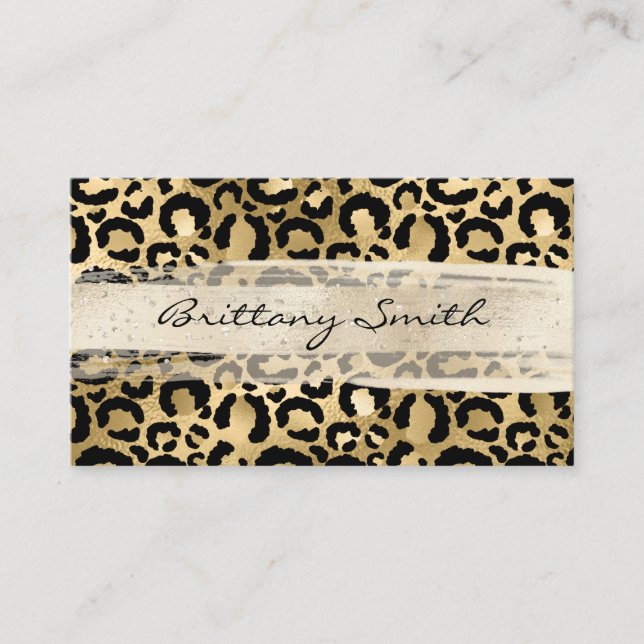 Imitate Gold Foil Leopard Champagner Pinselstrich Visitenkarte (Vorderseite)