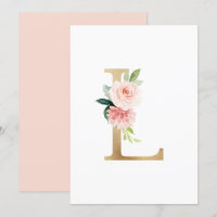 Imitate Gold Foil Letter L Blush Floral Monogramm