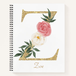 Imitate Gold Foil Letter Z Blush Floral Monogramm Notizbuch