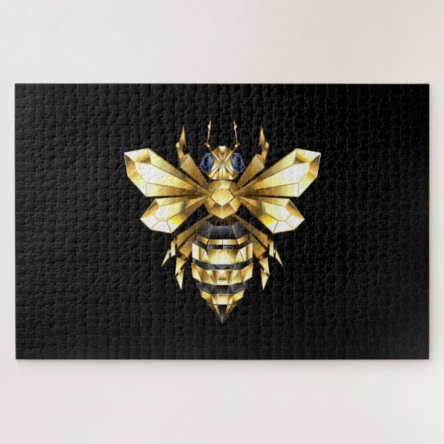 Imitate Gold Foil Logo Bee Polygonal auf Schwarz (Horizontal)