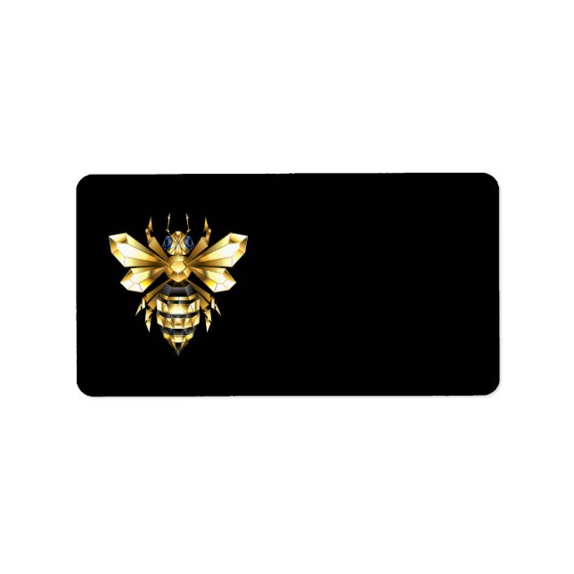 Imitate Gold Foil Logo Bee Polygonal auf Schwarz Adressaufkleber (Vorne)