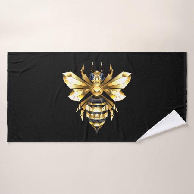 Imitate Gold Foil Logo Bee Polygonal auf Schwarz Badehandtuch (Badehandtuch)