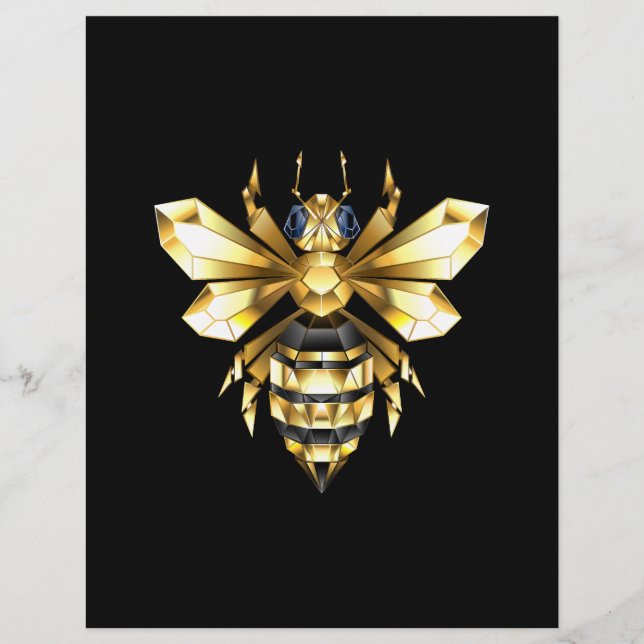 Imitate Gold Foil Logo Bee Polygonal auf Schwarz Briefbogen (Vorderseite)