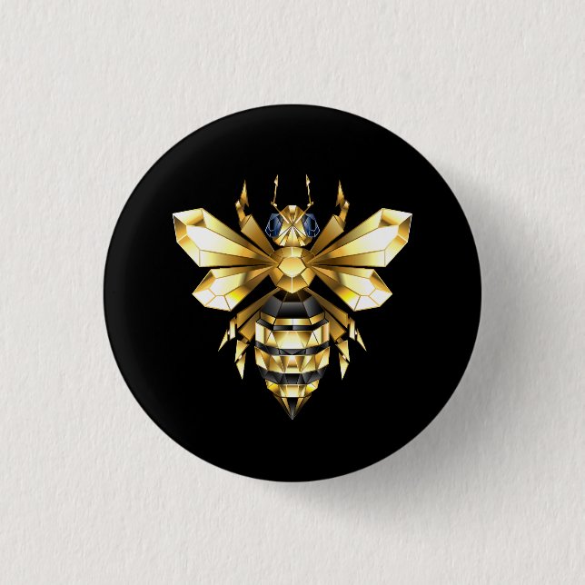 Imitate Gold Foil Logo Bee Polygonal auf Schwarz Button (Vorderseite)