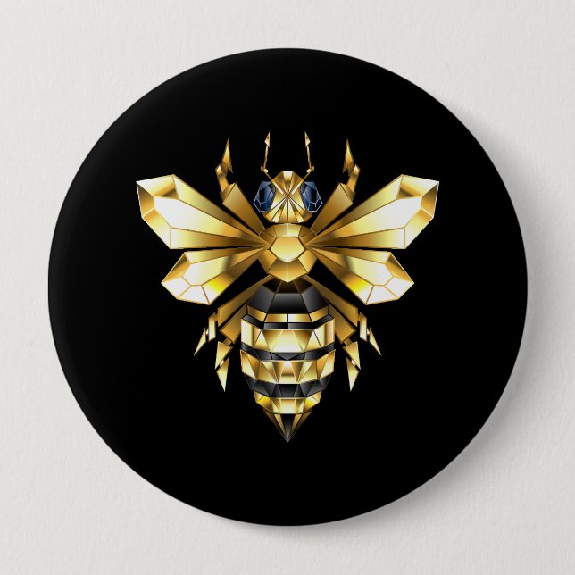 Imitate Gold Foil Logo Bee Polygonal auf Schwarz Button (Vorderseite)