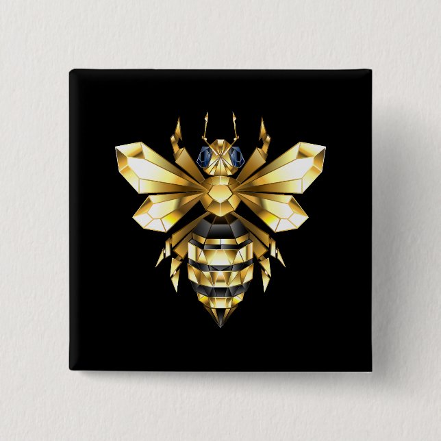 Imitate Gold Foil Logo Bee Polygonal auf Schwarz Button (Vorderseite)