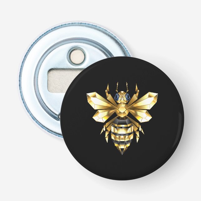 Imitate Gold Foil Logo Bee Polygonal auf Schwarz Flaschenöffner (Vorderseite)
