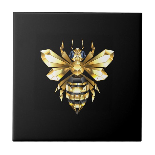 Imitate Gold Foil Logo Bee Polygonal auf Schwarz Fliese (Vorderseite)