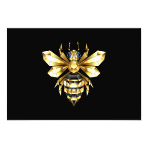 Imitate Gold Foil Logo Bee Polygonal auf Schwarz Fotodruck