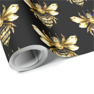 Imitate Gold Foil Logo Bee Polygonal auf Schwarz Geschenkpapier