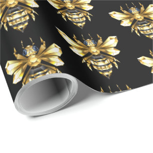 Imitate Gold Foil Logo Bee Polygonal auf Schwarz Geschenkpapier