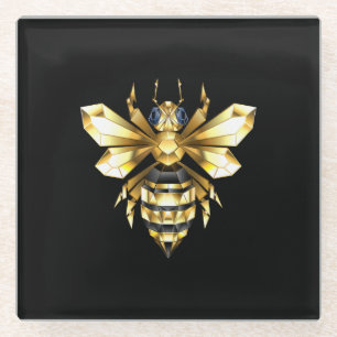 Imitate Gold Foil Logo Bee Polygonal auf Schwarz Glasuntersetzer