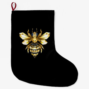 Imitate Gold Foil Logo Bee Polygonal auf Schwarz Großer Weihnachtsstrumpf