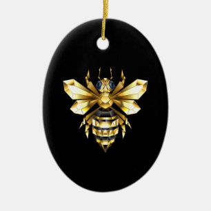 Imitate Gold Foil Logo Bee Polygonal auf Schwarz Keramik Ornament