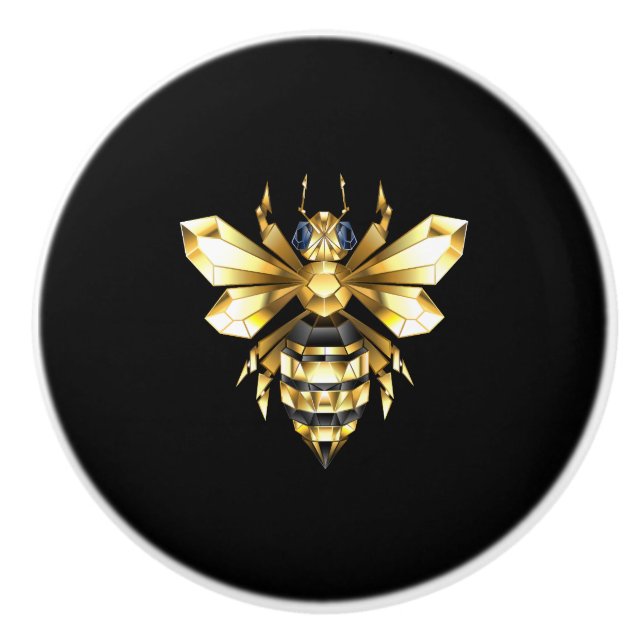 Imitate Gold Foil Logo Bee Polygonal auf Schwarz Keramikknauf (Vorderseite)