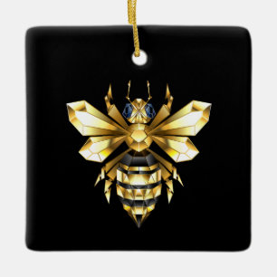 Imitate Gold Foil Logo Bee Polygonal auf Schwarz Keramikornament