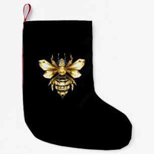 Imitate Gold Foil Logo Bee Polygonal auf Schwarz Kleiner Weihnachtsstrumpf