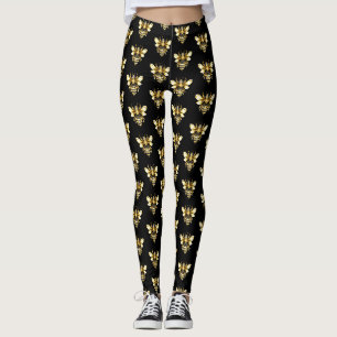 Imitate Gold Foil Logo Bee Polygonal auf Schwarz Leggings