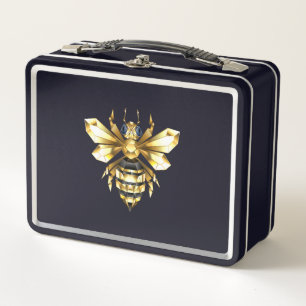 Imitate Gold Foil Logo Bee Polygonal auf Schwarz Metall Brotdose