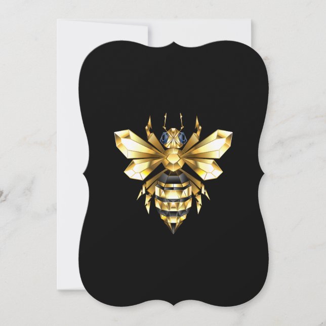 Imitate Gold Foil Logo Bee Polygonal auf Schwarz Mitteilungskarte (Vorderseite)
