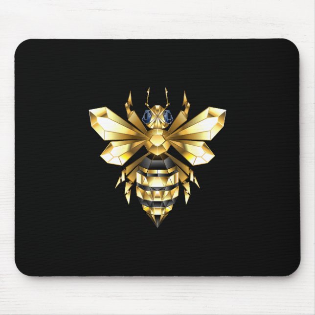 Imitate Gold Foil Logo Bee Polygonal auf Schwarz Mousepad (Vorne)