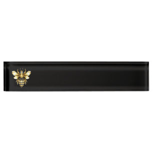 Imitate Gold Foil Logo Bee Polygonal auf Schwarz Namensplakette