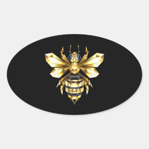 Imitate Gold Foil Logo Bee Polygonal auf Schwarz Ovaler Aufkleber