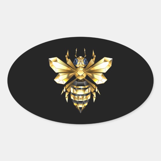 Imitate Gold Foil Logo Bee Polygonal auf Schwarz Ovaler Aufkleber (Vorderseite)