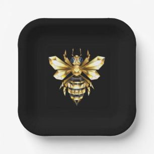 Imitate Gold Foil Logo Bee Polygonal auf Schwarz Pappteller