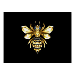 Imitate Gold Foil Logo Bee Polygonal auf Schwarz Poster