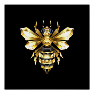 Imitate Gold Foil Logo Bee Polygonal auf Schwarz Poster