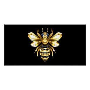 Imitate Gold Foil Logo Bee Polygonal auf Schwarz Poster