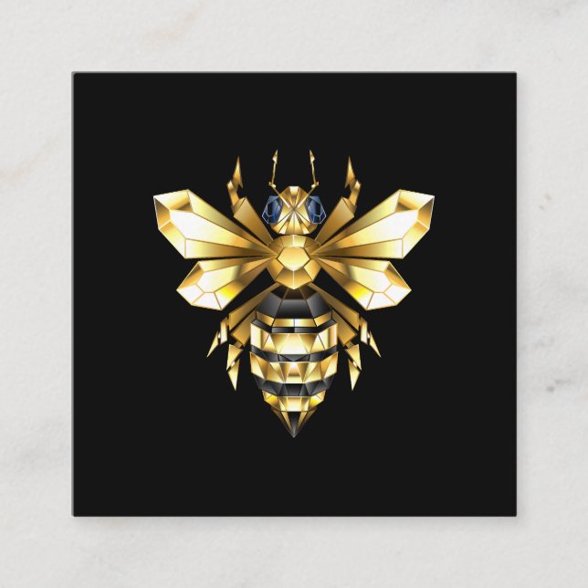 Imitate Gold Foil Logo Bee Polygonal auf Schwarz Quadratische Visitenkarte (Vorderseite)
