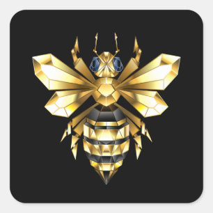 Imitate Gold Foil Logo Bee Polygonal auf Schwarz Quadratischer Aufkleber