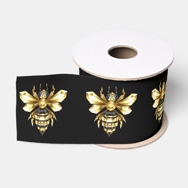 Imitate Gold Foil Logo Bee Polygonal auf Schwarz Ripsband (Spule)
