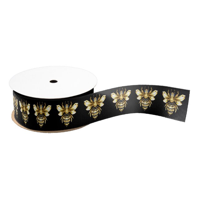 Imitate Gold Foil Logo Bee Polygonal auf Schwarz Ripsband (Spule)