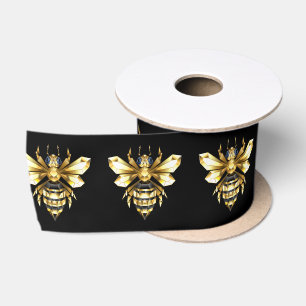 Imitate Gold Foil Logo Bee Polygonal auf Schwarz Satinband