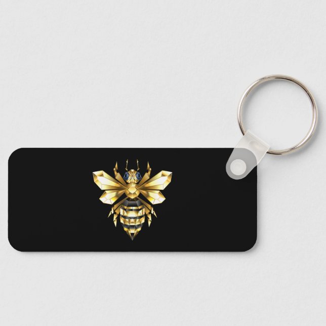 Imitate Gold Foil Logo Bee Polygonal auf Schwarz Schlüsselanhänger (Vorderseite)