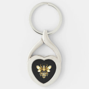 Imitate Gold Foil Logo Bee Polygonal auf Schwarz Schlüsselanhänger