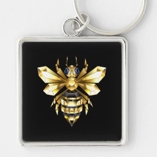 Imitate Gold Foil Logo Bee Polygonal auf Schwarz Schlüsselanhänger