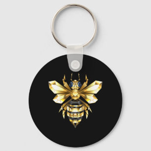 Imitate Gold Foil Logo Bee Polygonal auf Schwarz Schlüsselanhänger
