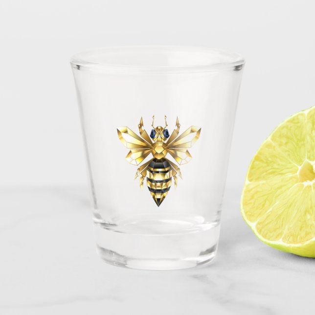 Imitate Gold Foil Logo Bee Polygonal auf Schwarz Schnapsglas (Vorderseite)